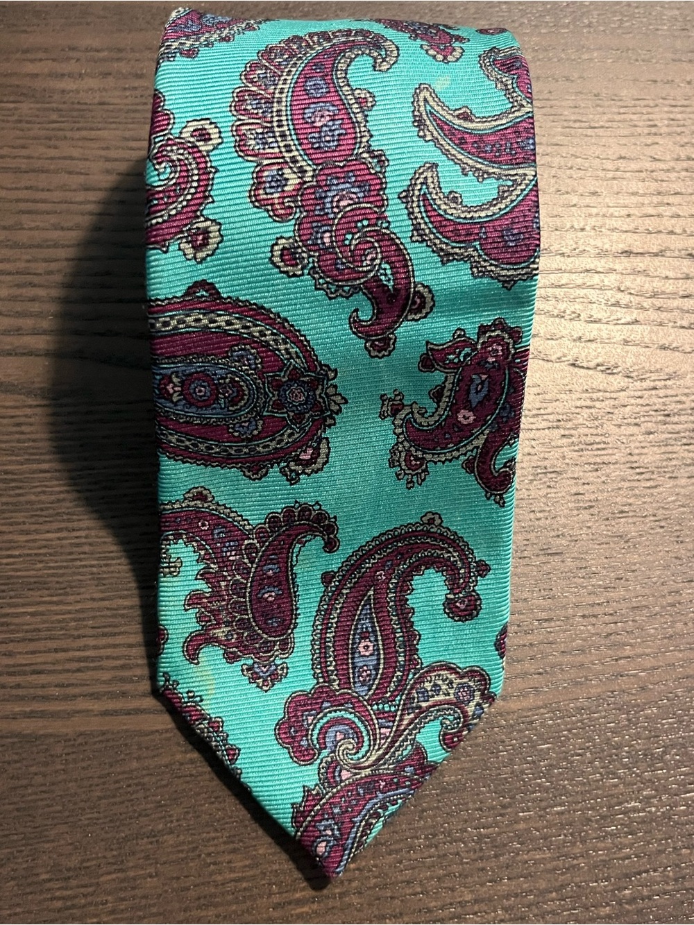 Ferrell Reed Tie 100% Silk Handmade England David Evans Paisley Aqua Burgundy